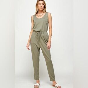 Pact Cool Stretch Lounge Jogger Jumpsuit 100% Organic Cotton Green Sz L
